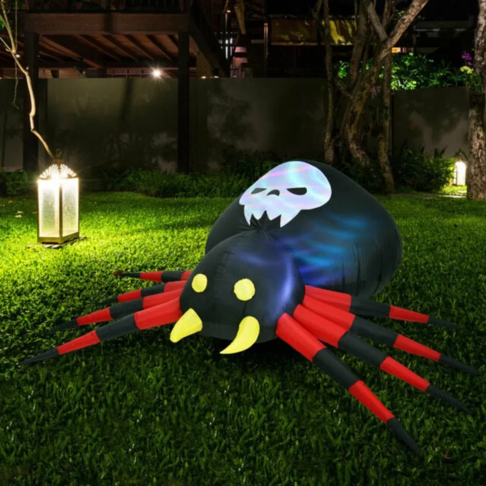 12-Foot Giant Inflatable Spider with White LED Lights - Halloween Blow Up Decor